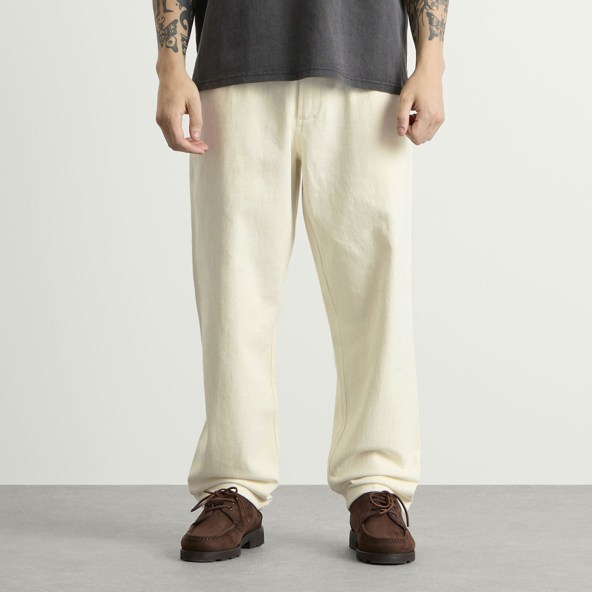 Universal Works Men's Slub Drill Dizzy Trousers in Ecru