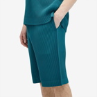 Homme Plissé Issey Miyake Men's Pleated Shorts in Teal Green