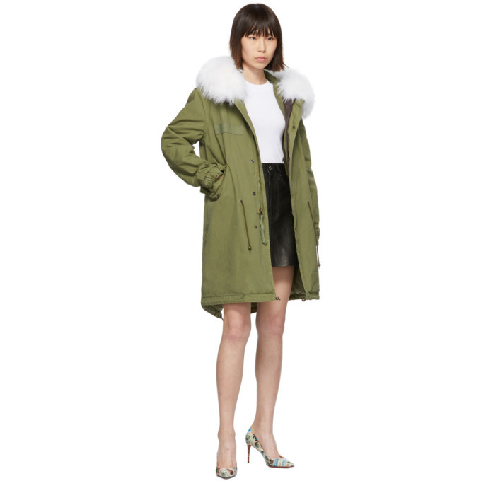 Mr and Mrs Italy Green Long Fur Army Parka