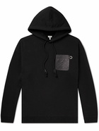 Loewe - Logo-Debossed Leather-Trimmed Cotton-Jersey Hoodie - Black