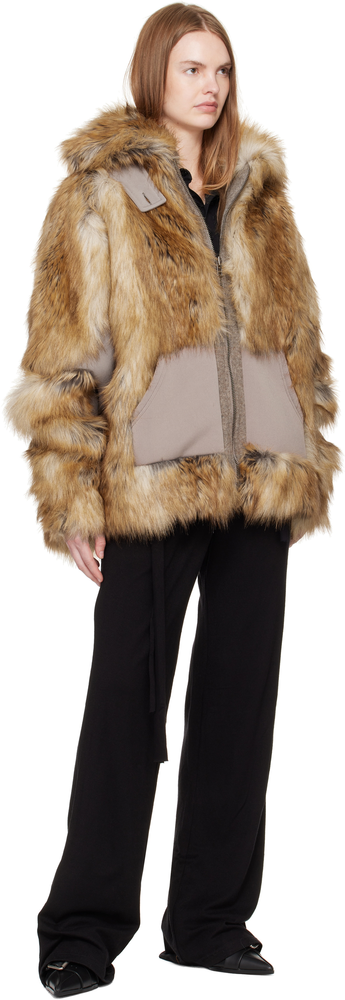 Ottolinger Tan Oversized Furry Multiline Jacket