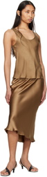 ANINE BING Tan Bar Silk Midi Skirt