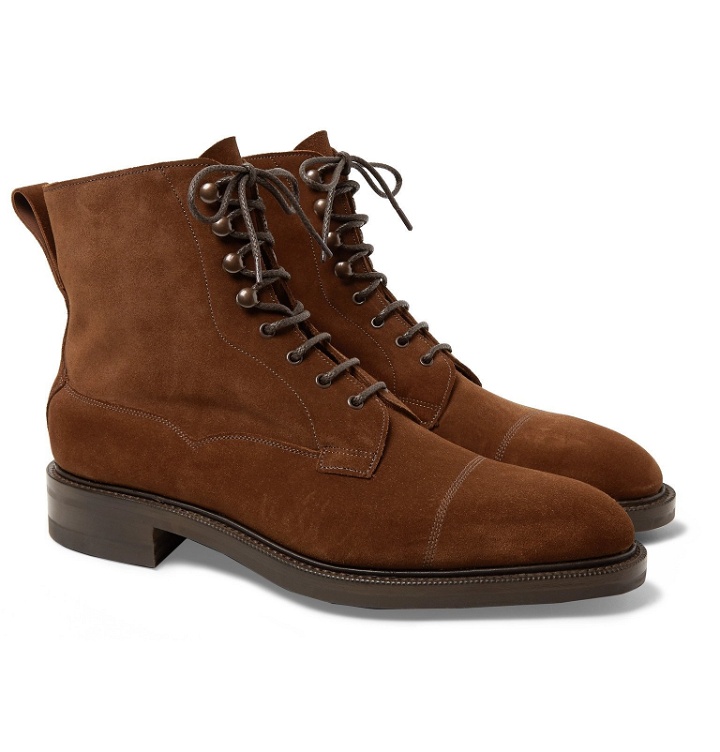 Photo: Edward Green - Galway Cap-Toe Suede Boots - Brown