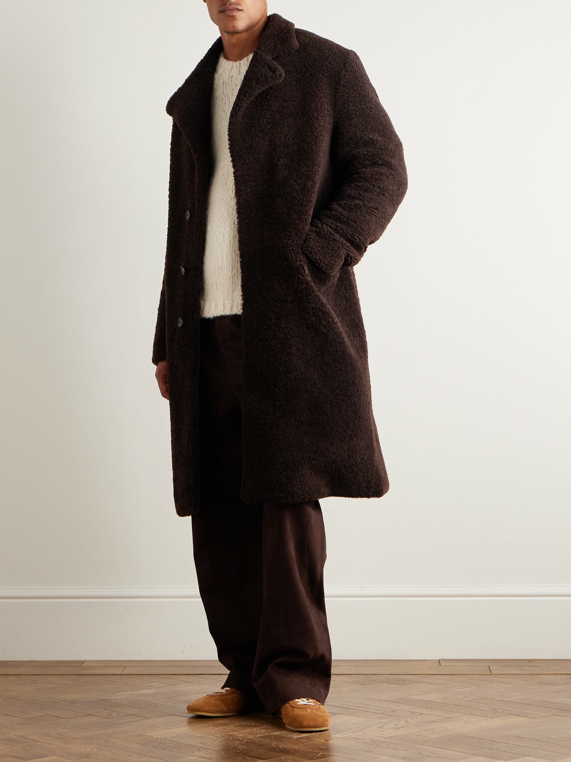 Gabriela Hearst - Leather-Trimmed Shearling Car Coat - Brown