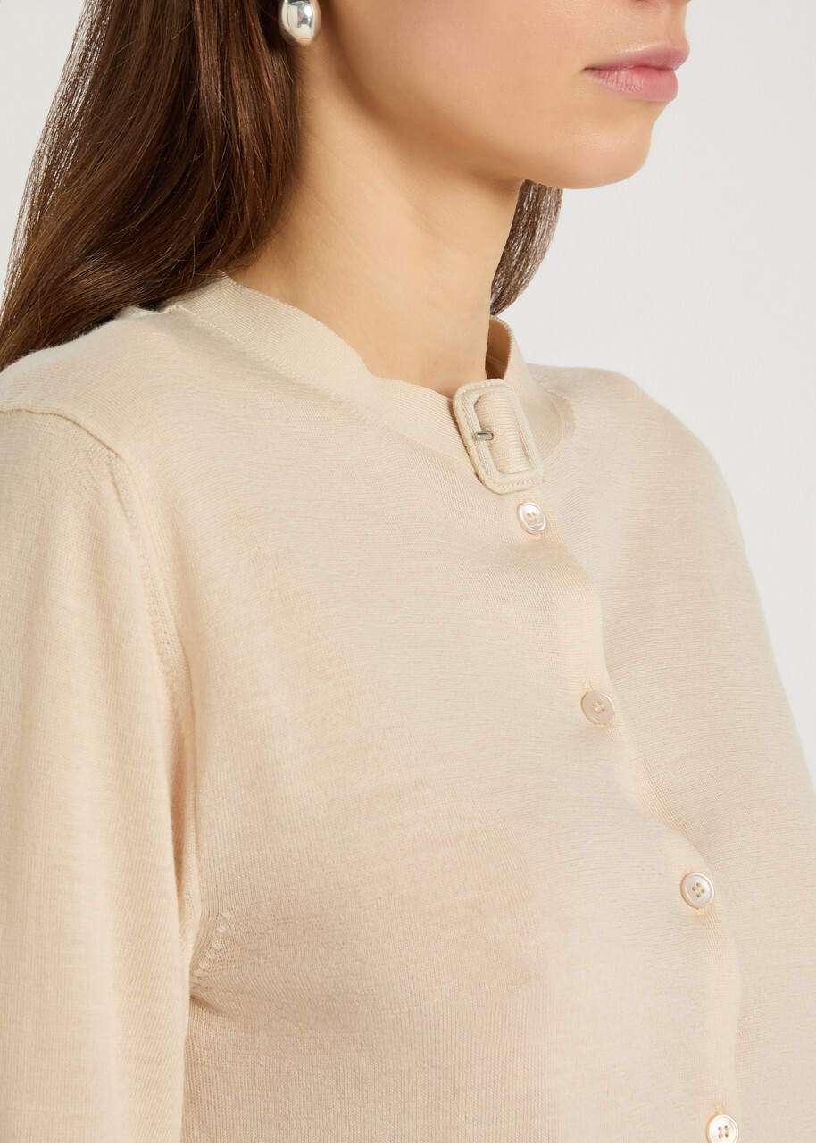 Courrèges Buckle Fastening Merino Wool Cardigan Sand