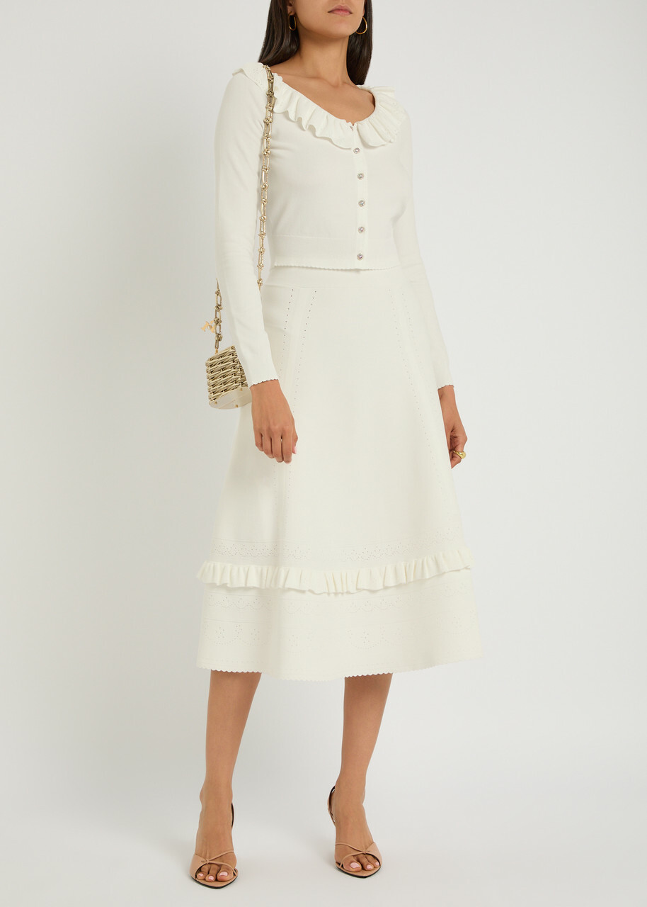 Needle & Thread Pointelle Stretch-knit Midi Skirt Cream