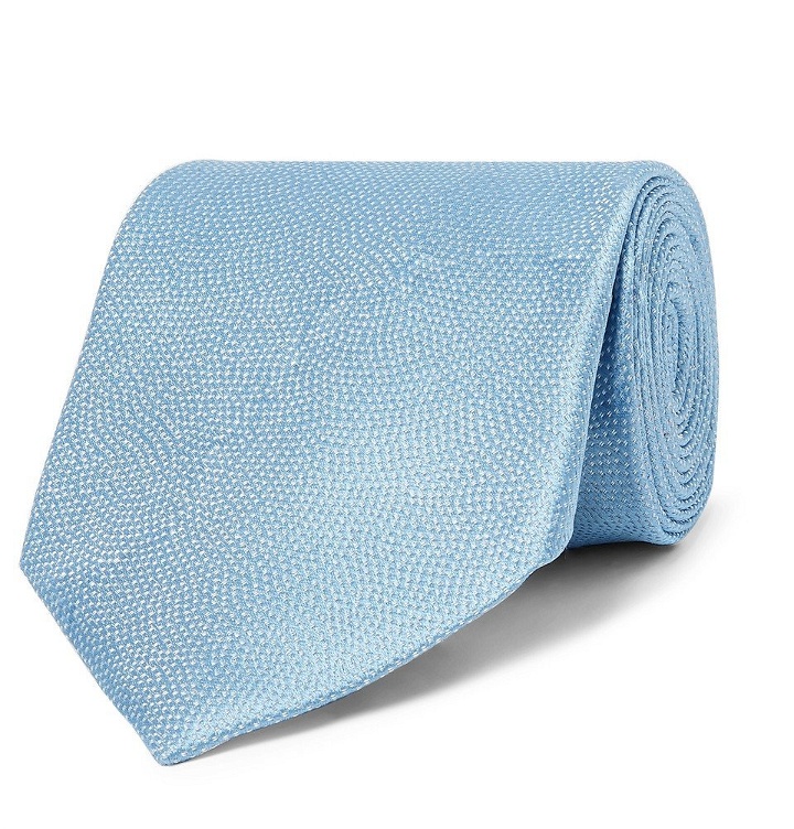 Photo: Giorgio Armani - 8cm Pin-Dot Woven Silk Tie - Men - Blue