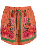 Farm Rio Fruit Garden Printed Satin Shorts Orange