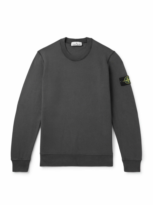 Photo: Stone Island - Garment-Dyed Logo-Appliquéd Cotton-Jersey Sweatshirt - Gray