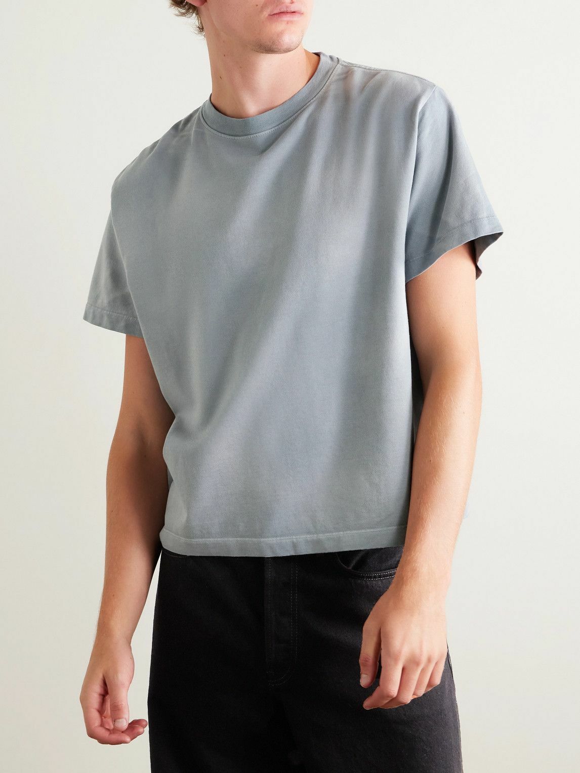 The Elder Statesman - Sunbleached Cotton and Cashmere-Blend Jersey T-Shirt - Blue