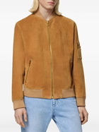 Versace Brown Logo-Debossed Suede Jacket