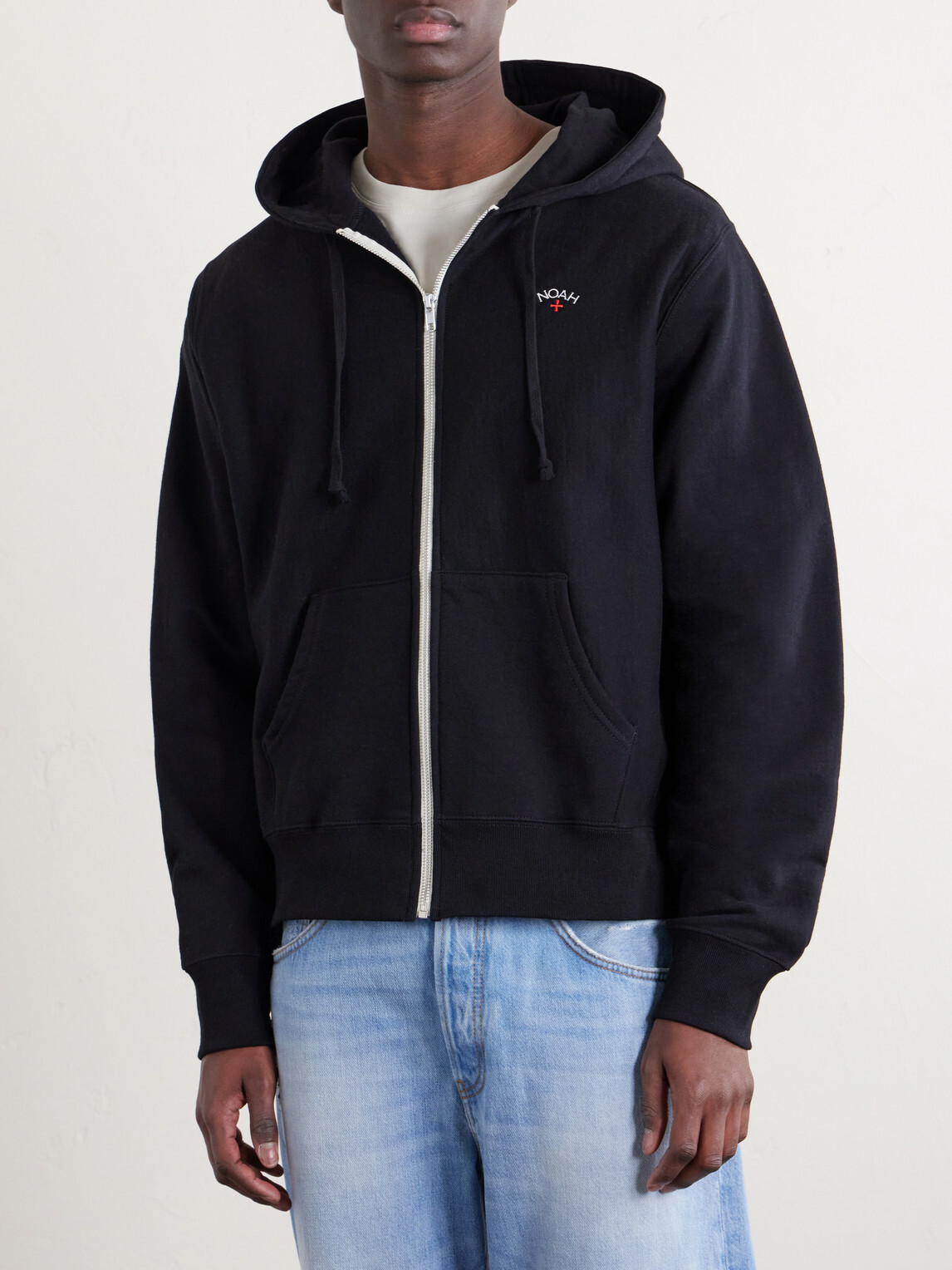 Noah - Logo-Embroidered Cotton-Jersey Zip-Up Hoodie - Black