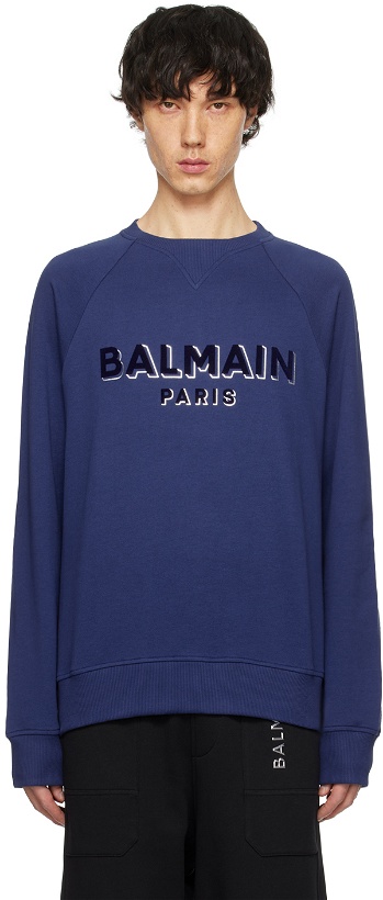 Photo: Balmain Blue Metallic Flocked Sweatshirt