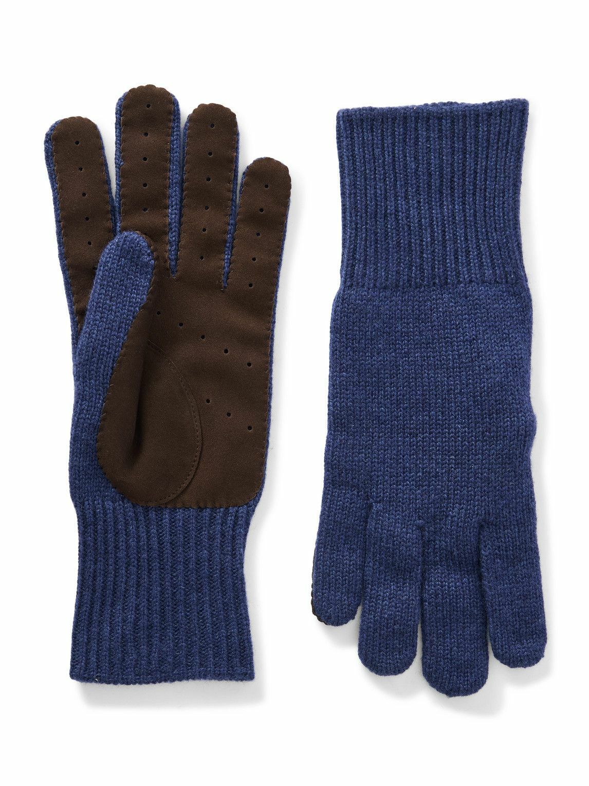 Brunello Cucinelli - Suede-Trimmed Cashmere Gloves - Blue