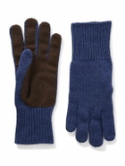Brunello Cucinelli - Suede-Trimmed Cashmere Gloves - Blue