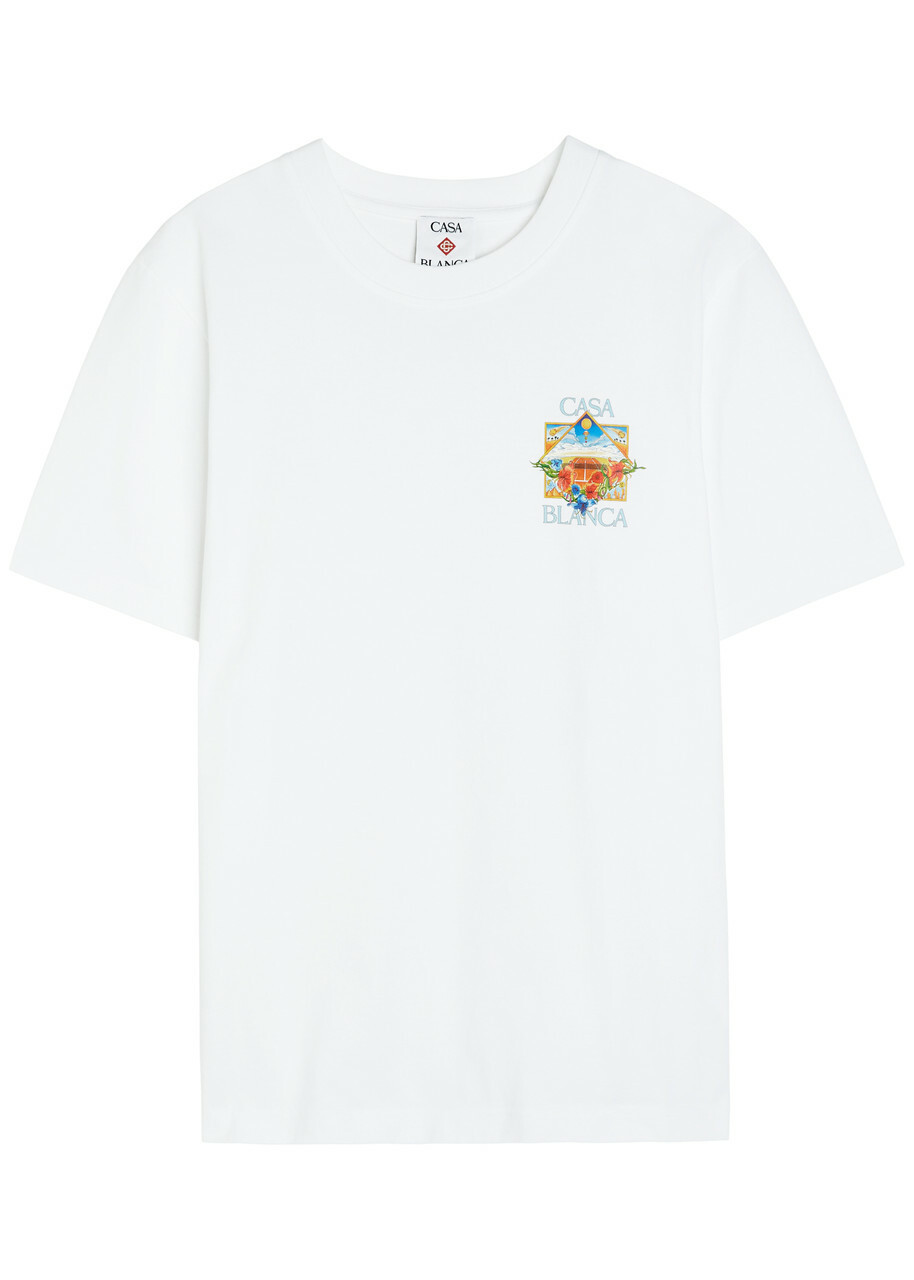 Casablanca Flower Court Icon Printed Cotton T-shirt White