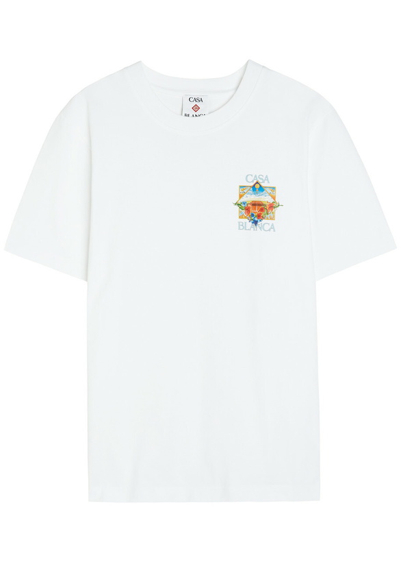 Photo: Casablanca Flower Court Icon Printed Cotton T-shirt White