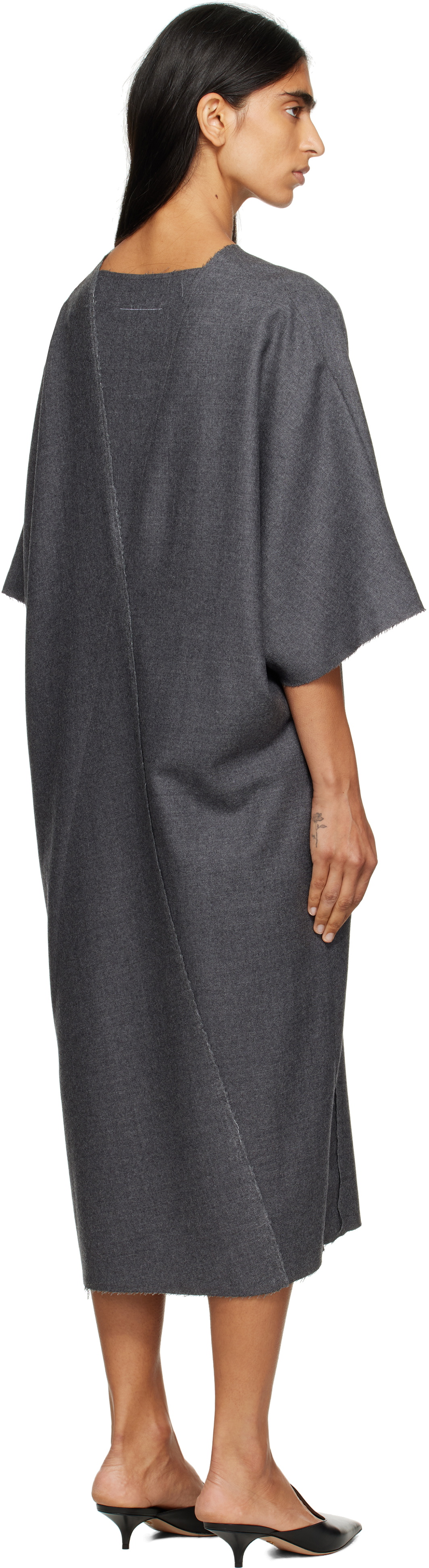 MM6 Maison Margiela Gray Raw Edge Midi Dress