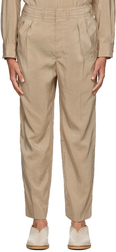 Photo: Lemaire SSENSE Exclusive Beige Dry Silk Trousers