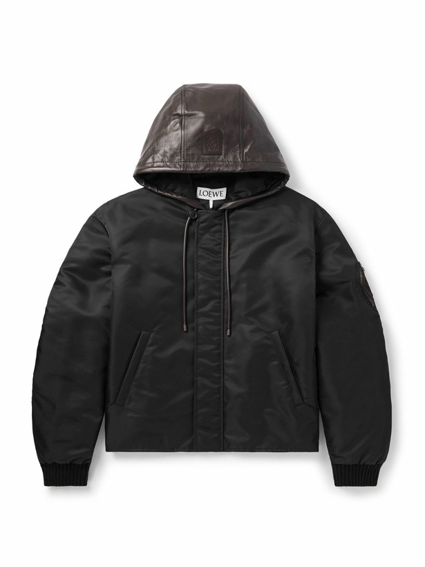 Photo: LOEWE - Leather-Trimmed Shell Hooded Bomber Jacket - Black