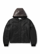 LOEWE - Leather-Trimmed Shell Hooded Bomber Jacket - Black