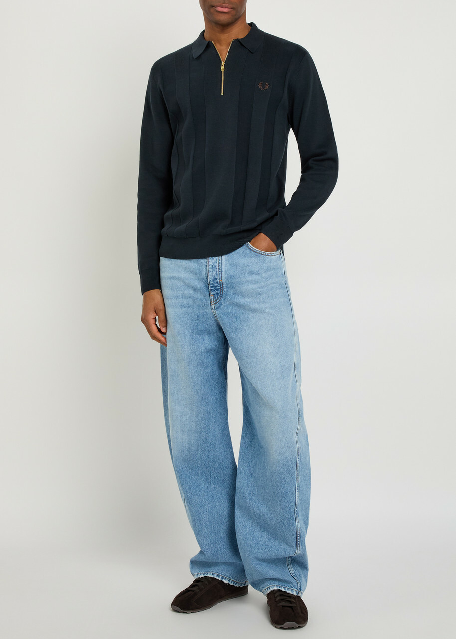 Fred Perry Logo-embroidered Fine-knit Cotton Jumper Navy