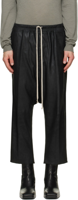 Photo: Rick Owens Black Tower Drawstring Cropped Leather Pants
