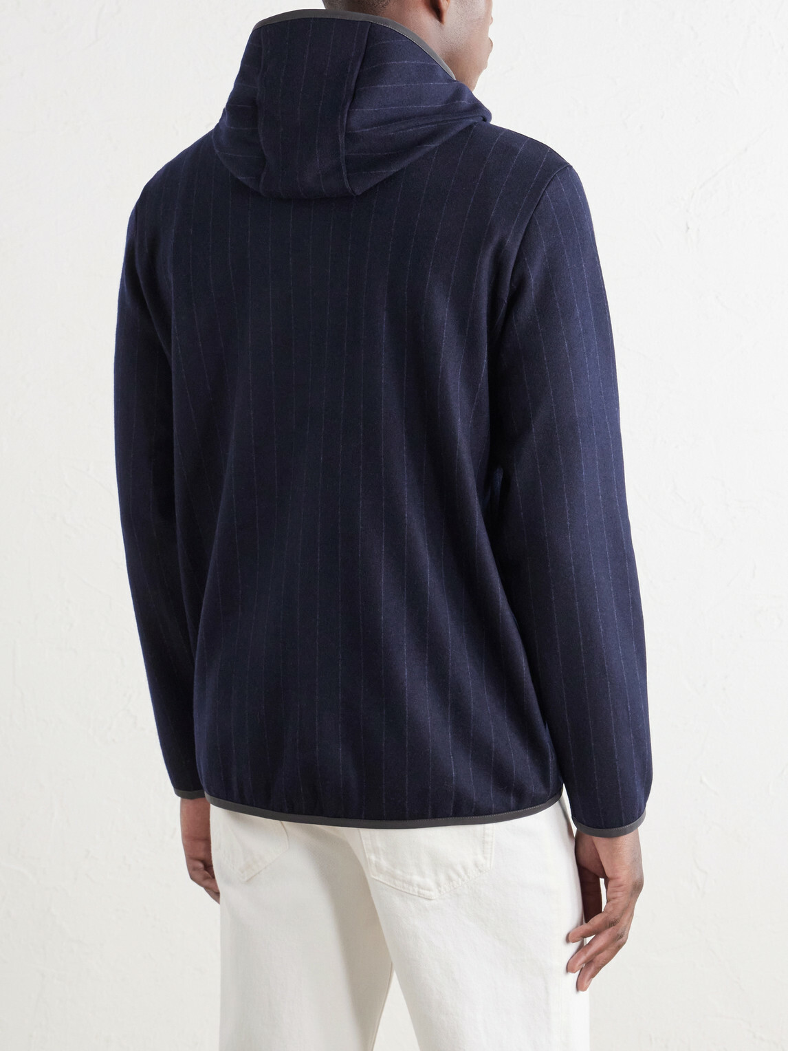 SEASE - Drone Pinstriped Wool-Blend Jersey Hoodie - Blue