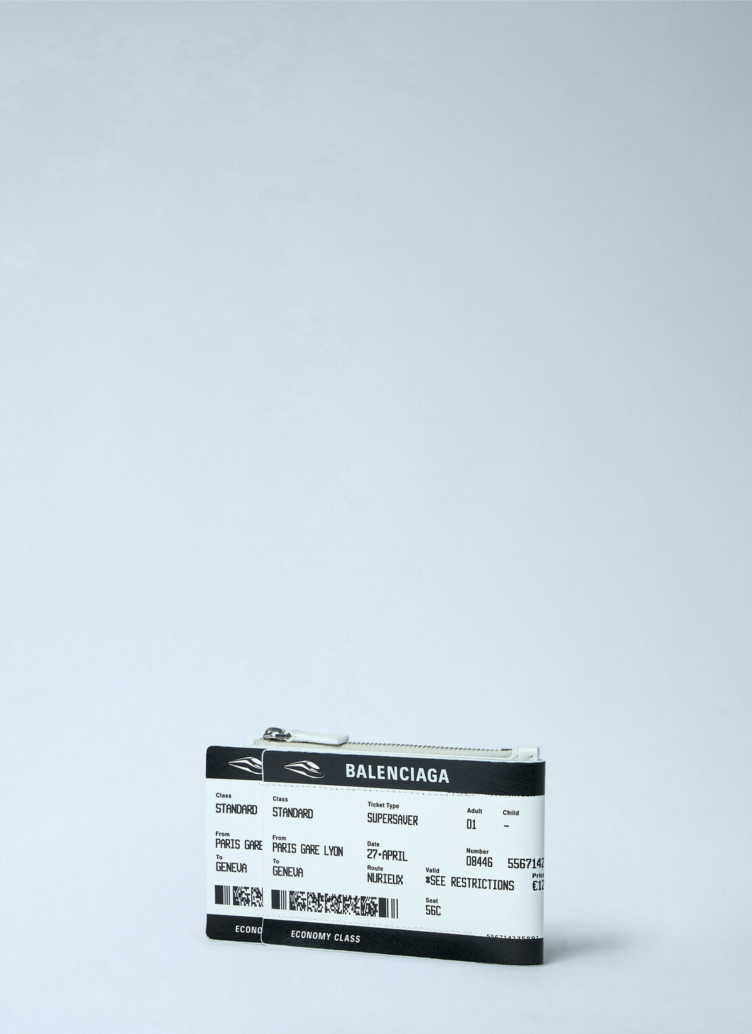 Balenciaga Ticket-Print Leather Zip Pouch