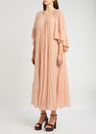 Zimmermann Pleated Cape-effect Chiffon Maxi Dress Peach