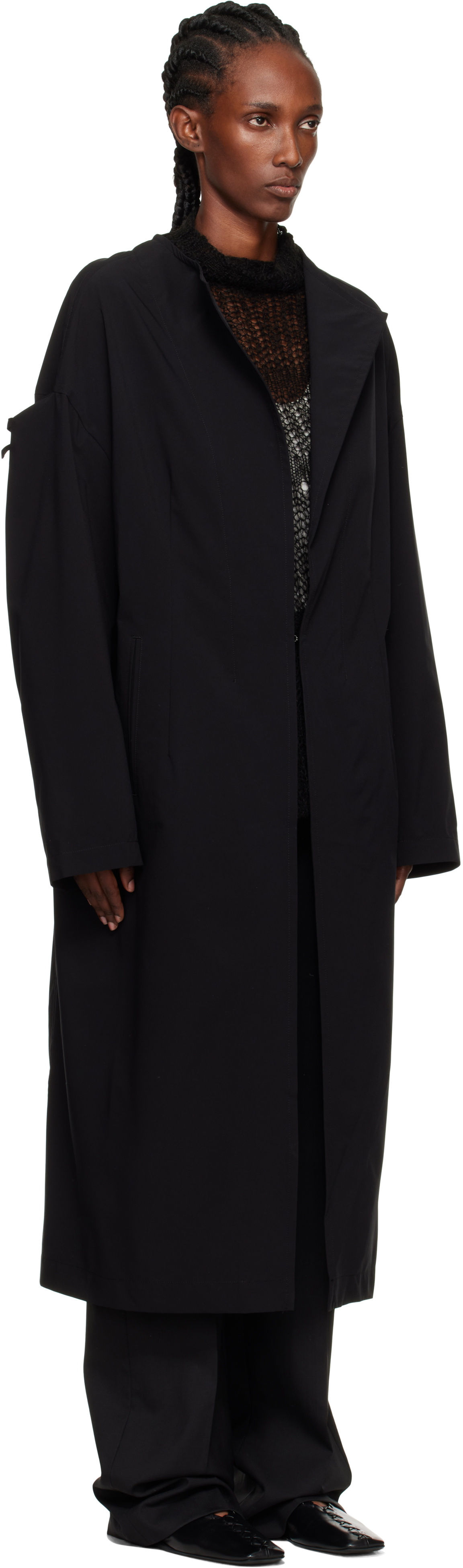 Y's Black U-Drop Sleeve Coat