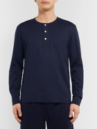 HANDVAERK - Pima Cotton-Jersey Henley Pyjama T-Shirt - Blue