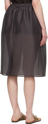 AMOMENTO Gray Shirring Organza Midi Skirt