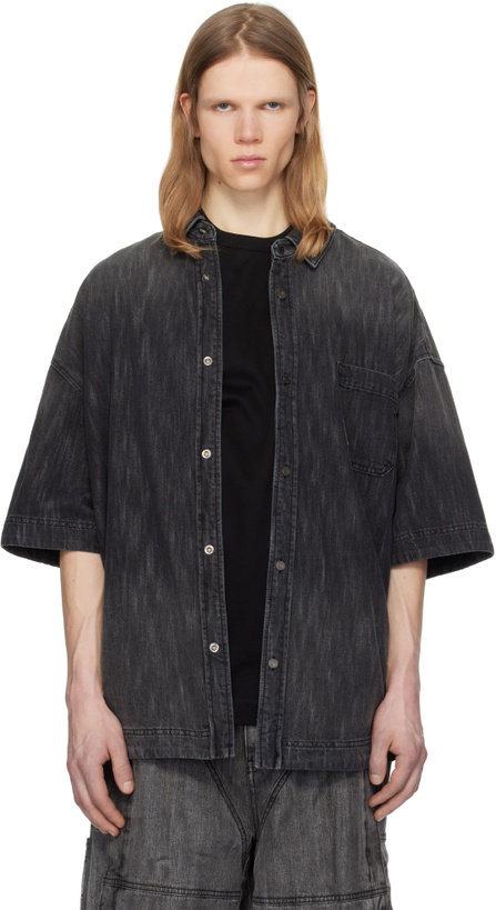 Photo: Juun.J Black Short Sleeve Denim Shirt