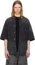 Juun.J Black Short Sleeve Denim Shirt