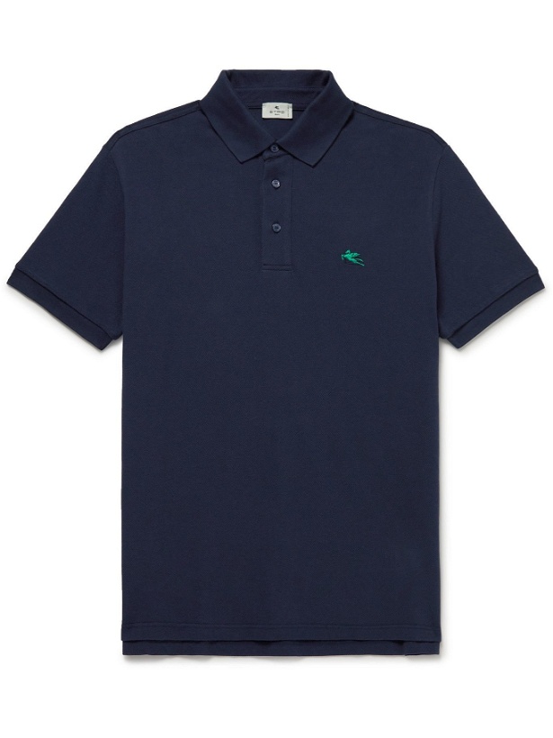 Photo: ETRO - Logo-Embroidered Cotton-Piqué Polo Shirt - Blue