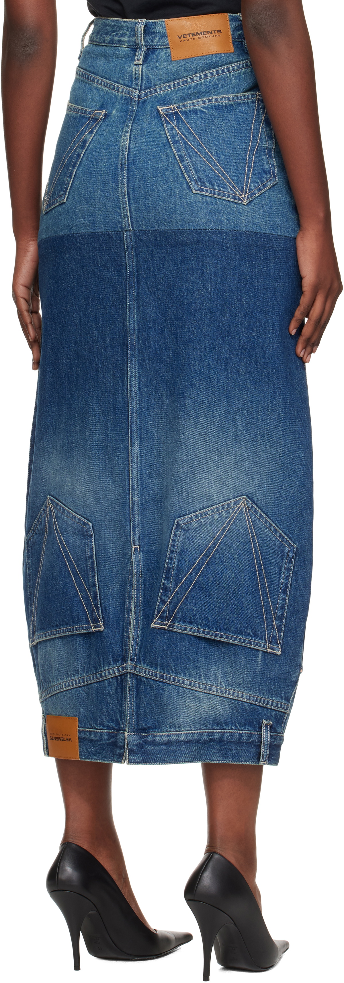 VETEMENTS Blue Double Denim Midi Skirt