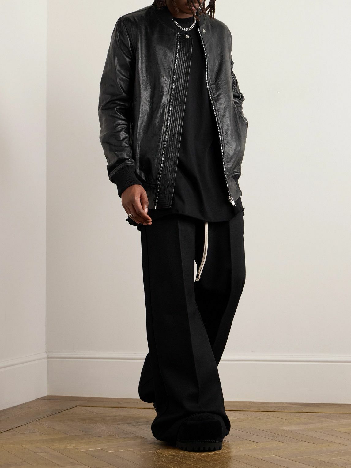Rick Owens - Waxed-Leather Bomber Jacket - Black Rick Owens