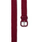 Charvet - 3cm Brown Leather-Trimmed Woven Elastic Belt - Burgundy