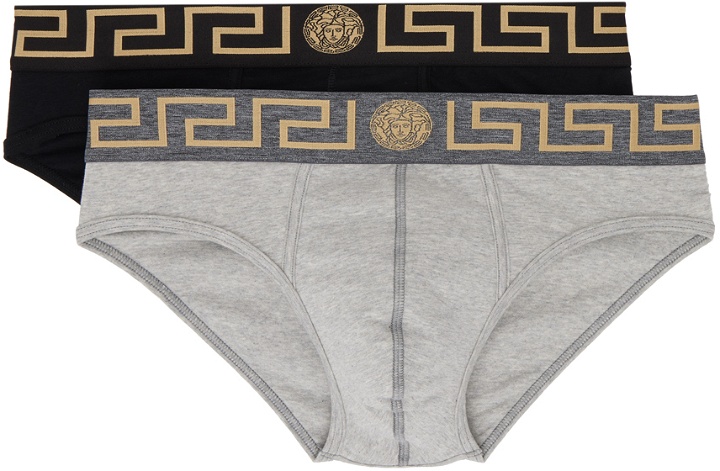 Photo: Versace Underwear Two-Pack Black & Gray Greca Border Briefs
