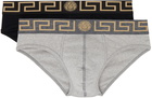 Versace Underwear Two-Pack Black & Gray Greca Border Briefs