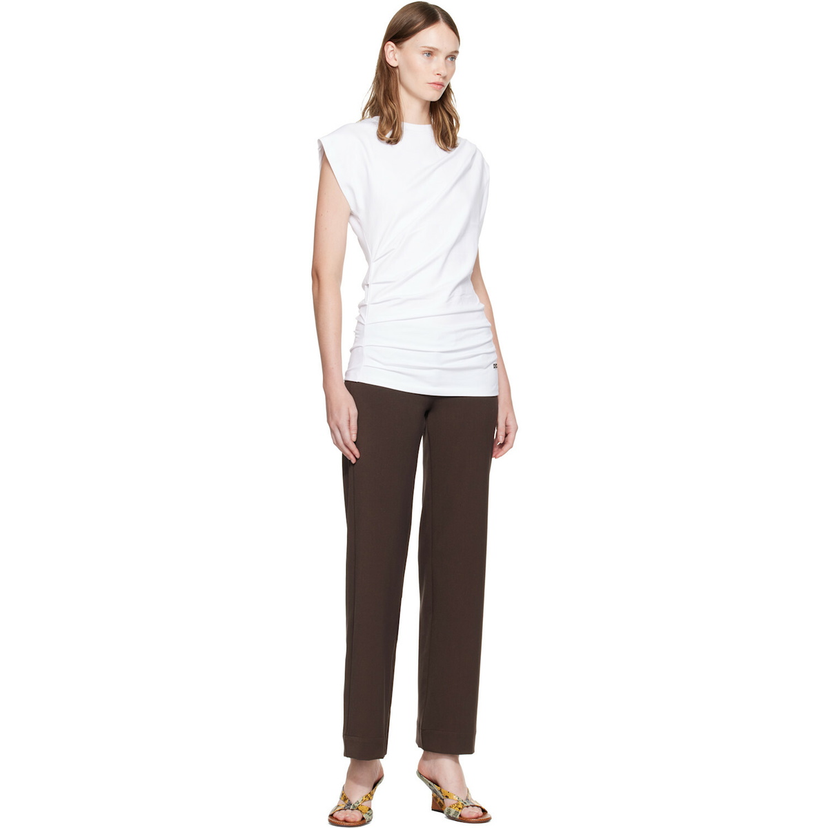 GANNI White Draped Jersey T-shirt