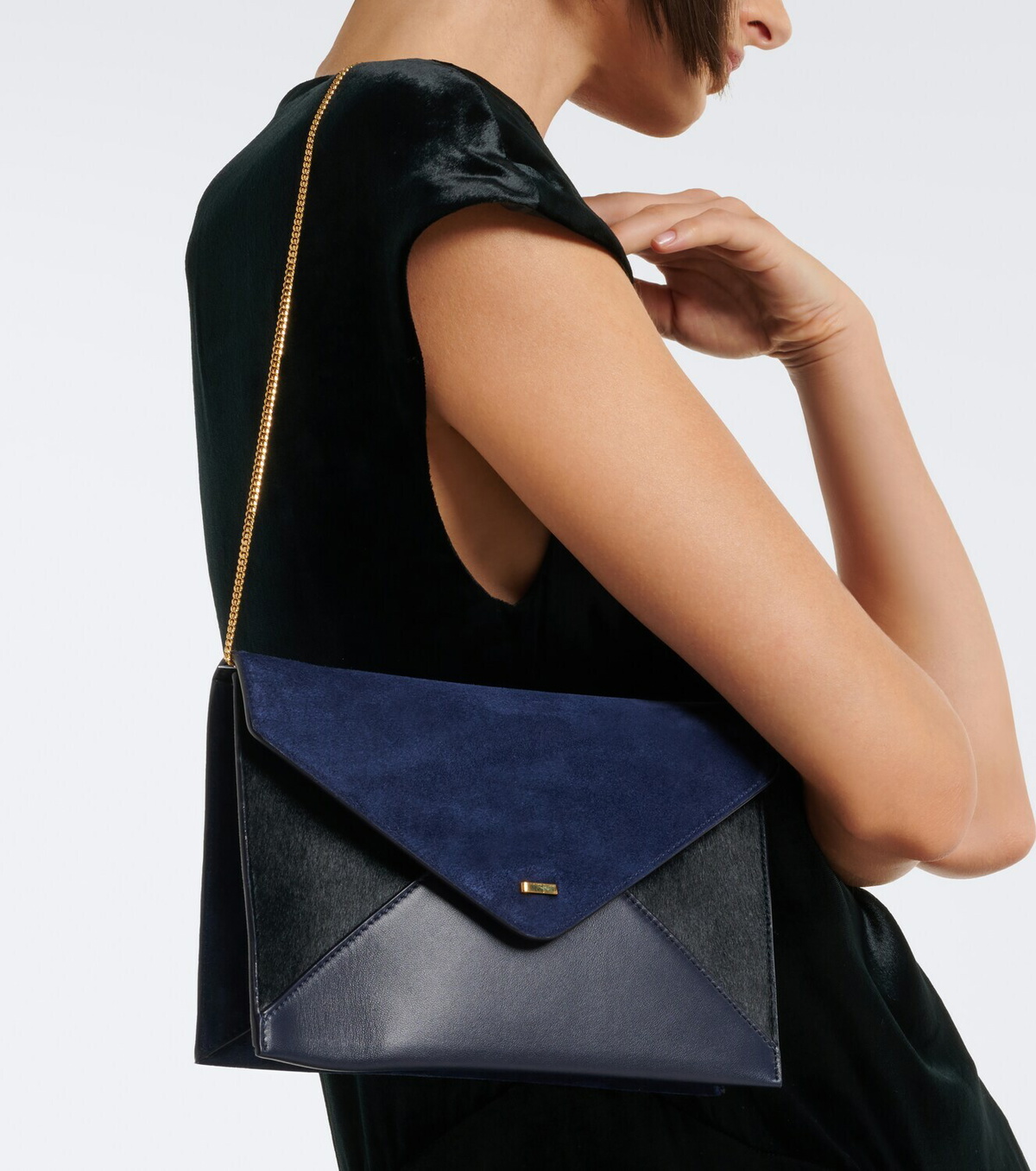 Khaite Grace leather-trimmed suede clutch