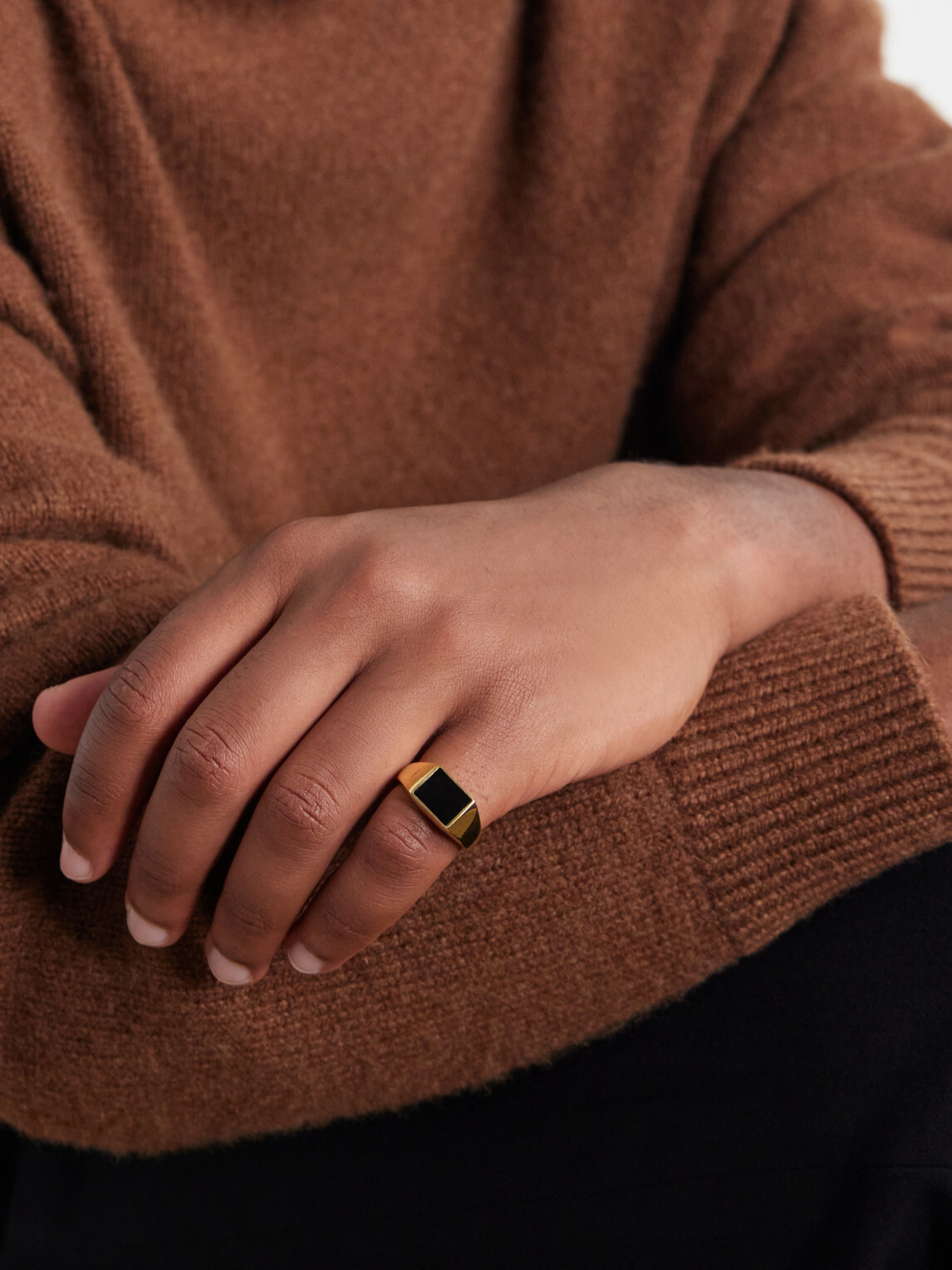 Mikia - Gold-Plated Sterling Silver Onyx Ring - Gold