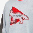 And Wander Men's x Maison Kitsuné Crew Knit in Light Blue