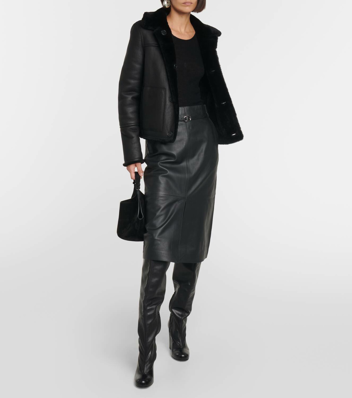Yves Salomon Leather midi skirt