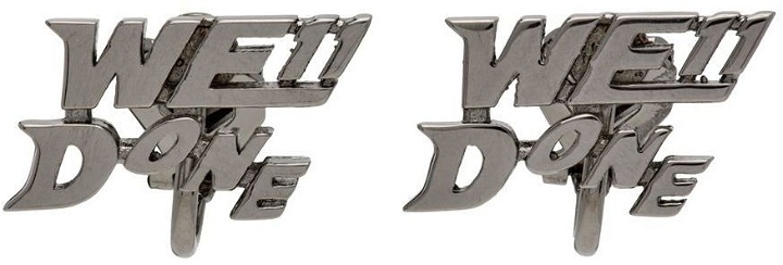 Photo: We11done Gunmetal Graphic Logo Clip-On Earrings