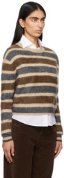 Guest in Residence Brown & Gray Grizzly Stripe Crew Sweater