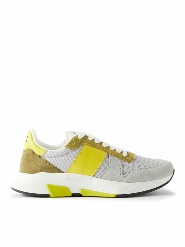 Photo: TOM FORD - Jagga Leather-Trimmed Suede and Mesh Sneakers - Gray