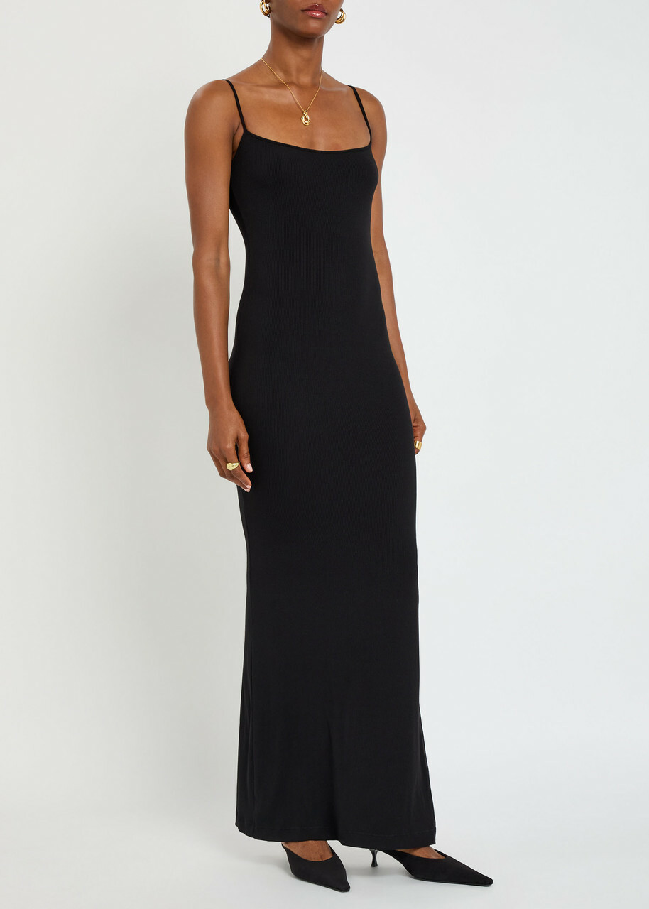 Skims Ribbed Stretch-modal Maxi Dress Black
